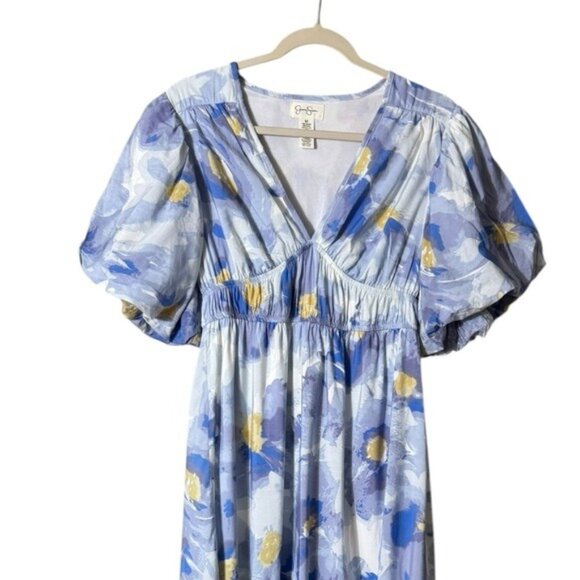 Water Color Floral Milkmaid Maxi Dress Size Medium Babydoll Fairycore Whimsical - Picture 2 of 6